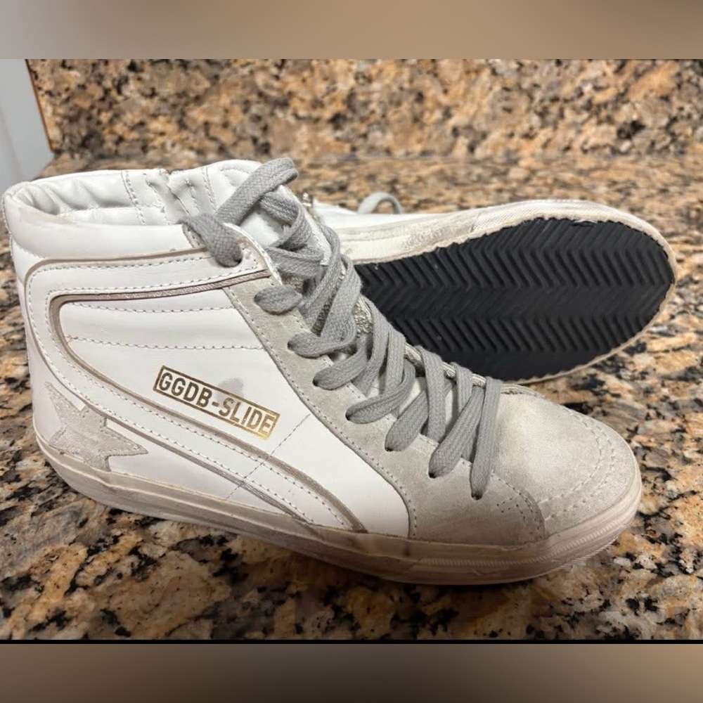 Golden Goose Tan and White Women's Slide Sneakers